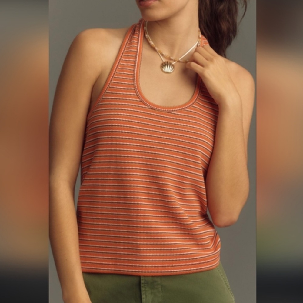 Pilcro by Anthropologie Orange Striped Halter Top